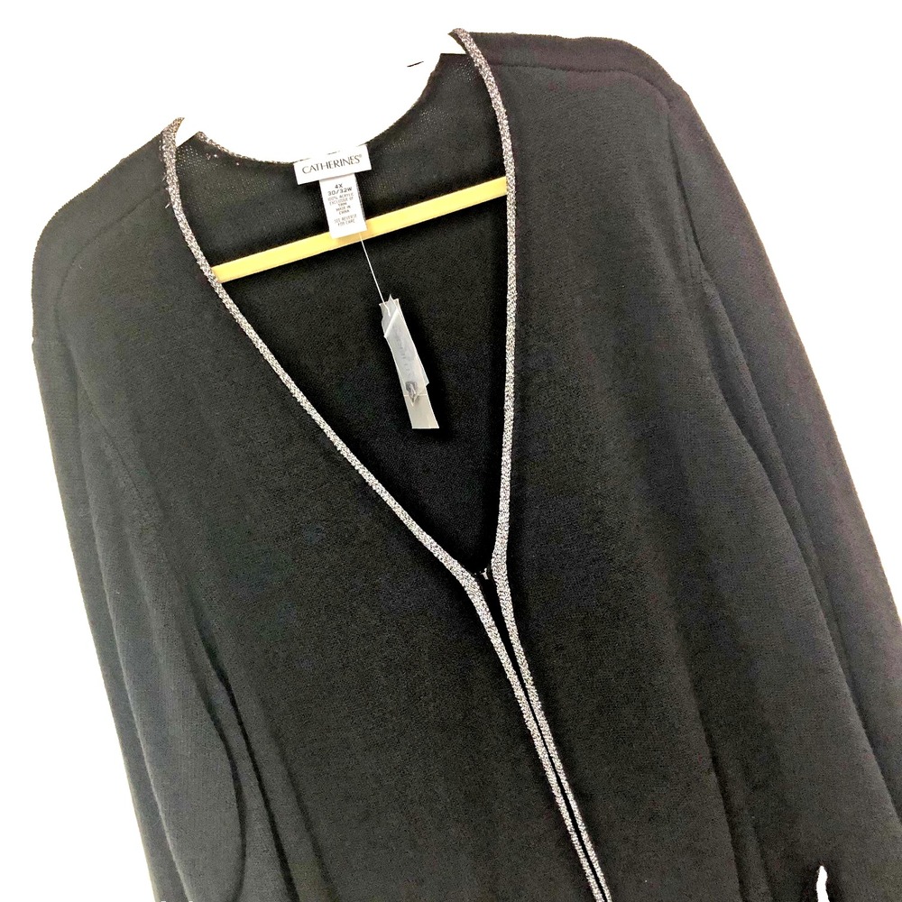 NWT Catherine's Cardigan Sweater Womens 4X‎ Black Silver Metallic Soft Feminine